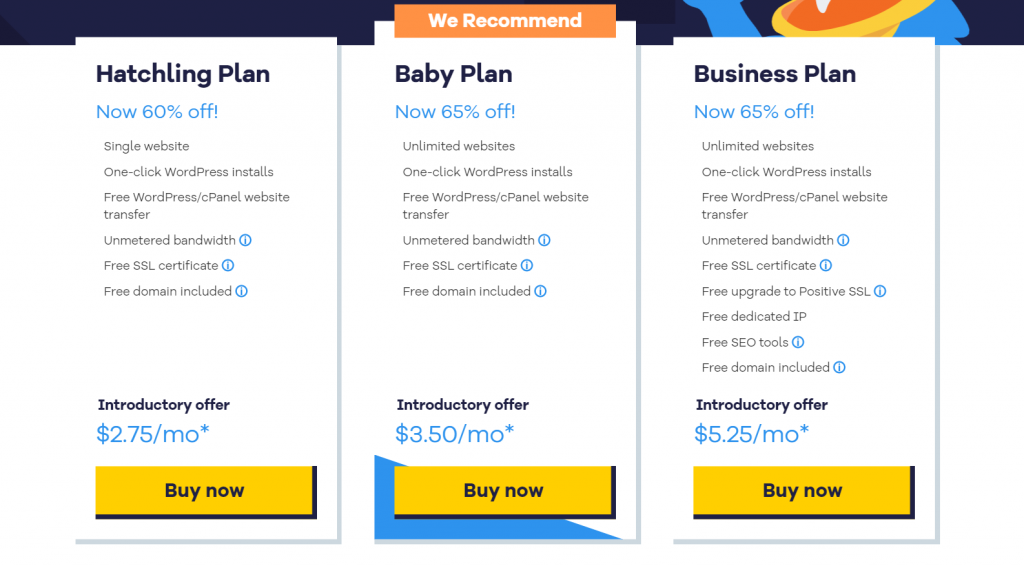 HostGator plans and pricing